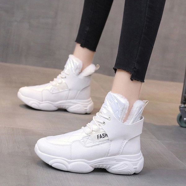 

Lucyever Lace Up Warm Winter Snow Boots Women Waterproof Pu Leather Flats Platform Ankle Boots Woman Thick Plush Cotton Shoes #PB9E, Black