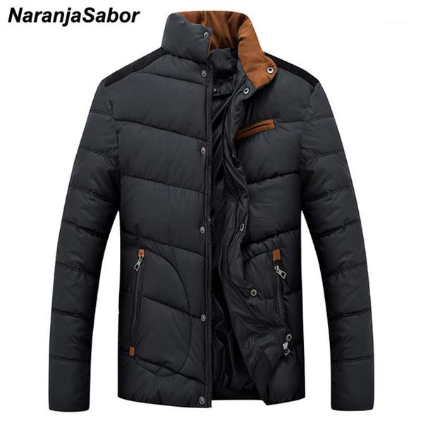 

naranjasabor men's winter thick parkas male causal overcoats stand collar jackets warm padded outerwear men brand clothing n4551, Black