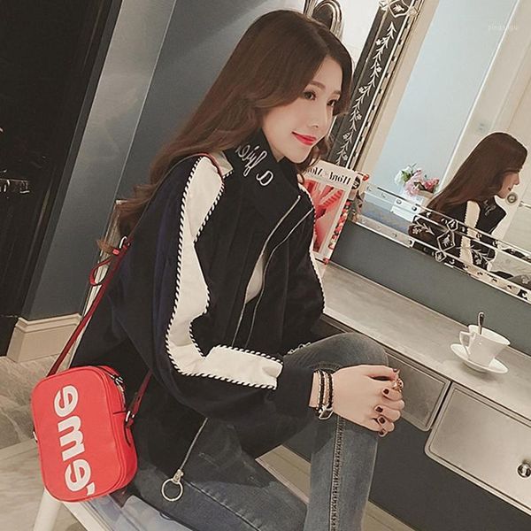 

timis li velvet jacket women fashion loose velour baseball jacket pocket short coat long slevee turtle neck spring outwear1, Black;brown