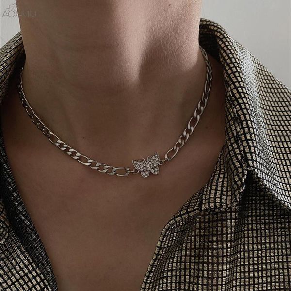 

aomu vintage butterfly silver color shiny rhinestone geometric metal necklace for women girls punk party jewelry gifts, Golden;silver