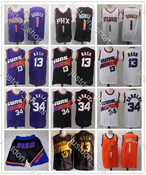 

mens retro shirts devin booker 1 steve nash 13 charles barkley 34 basketball jerseys stitched basketball shorts white black s-xxl, Black;red