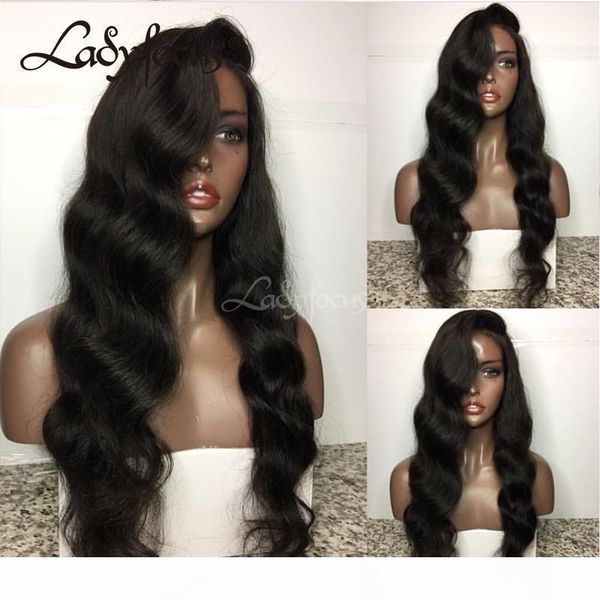 

glueless full lace human hair wigs for black women unprocessed brazilian virgin hair body wave lace front wigs with baby hair, Black;brown