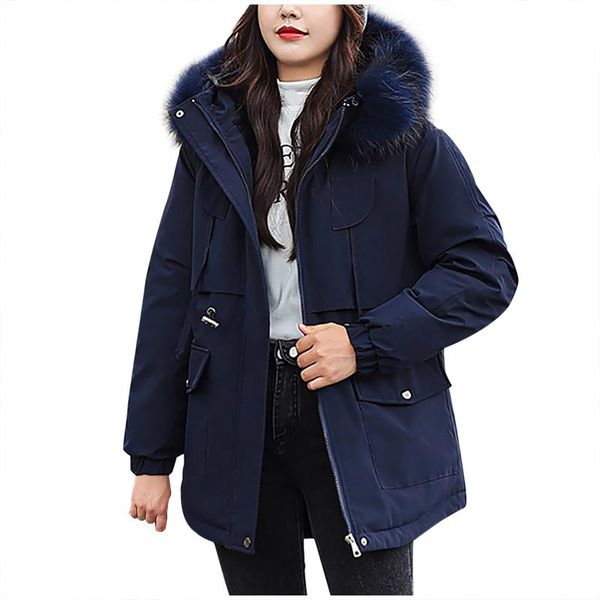 

women winter warm parkas hooded warm thickening and velvet keeping casual coat with hat winter clothes woman faux fur jacket, Black