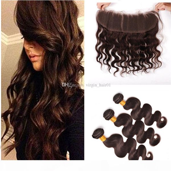 

brown human hair weaves body wave with lace frontal middle three part human hair weaves with lace frontal brown virgin brazilian hair, Black;brown