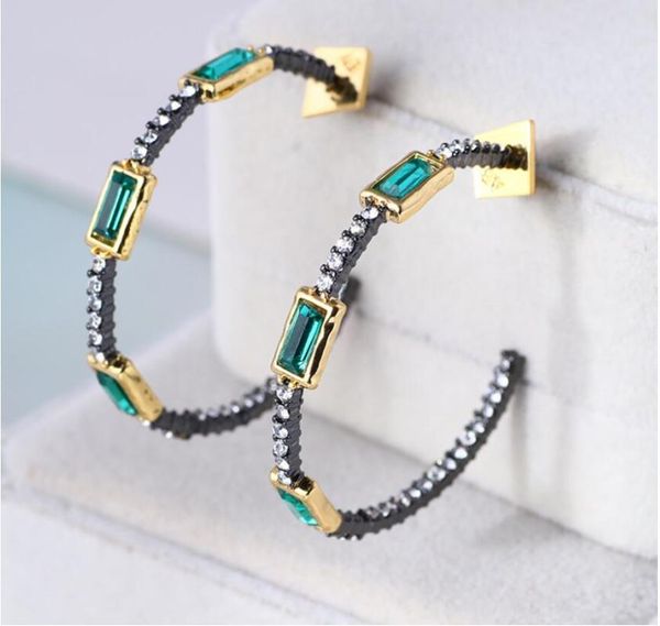 

csxjd new personality inlaid green gem e zircon c earrings jewelry ladies fashion temperament retro jewelry, Silver