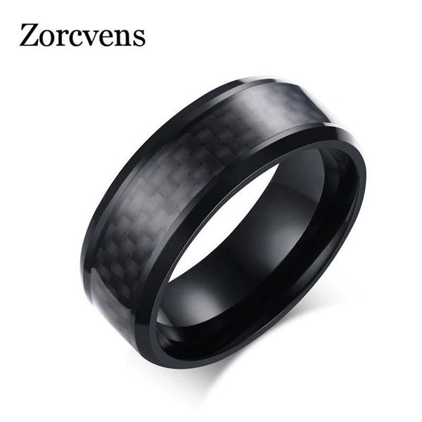 

cluster rings zorcvens black carbon fiber punk ring for men 8mm stainless steel wedding mens jewelry, Golden;silver