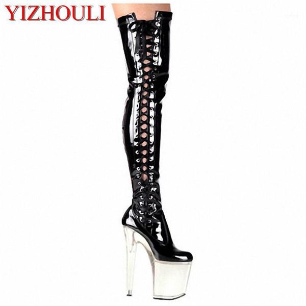 

classic 20cm over-the-knee boots with heels up to 8 inches high, feminine nightclub high heels, zipper painted boots1, Black