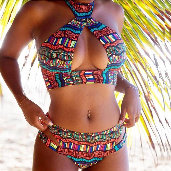 

women color print bikini set push-up padded bra swimsuit bathing swimwear beach african swim suits maillot de bain 20201