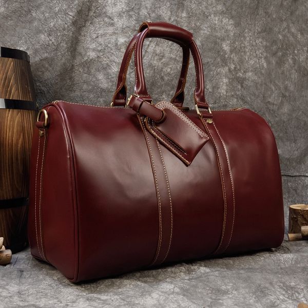 

maheu marks men's famous travel genuine leather red wine soft natural cowskin duffle bag for male 2020 most recent style