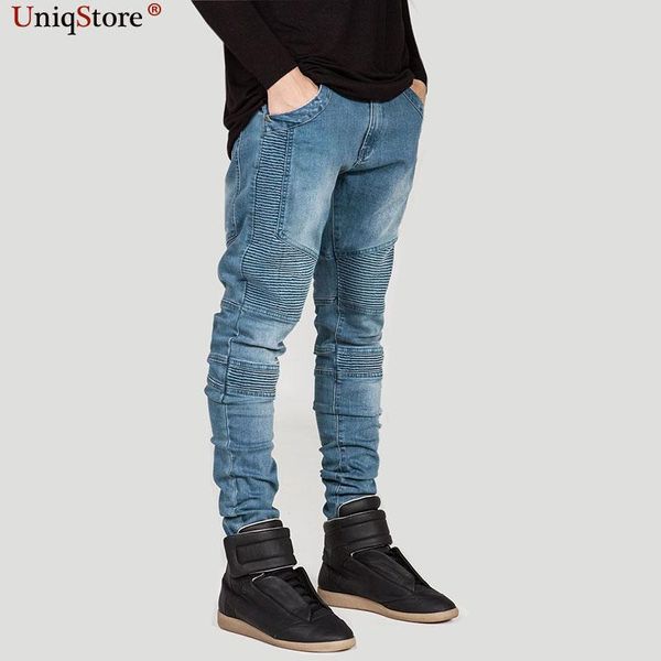 

vogue nice skinny rock ripped jeans masculinecasual denim distressed men slim jeans hip-hop brand biker, Blue