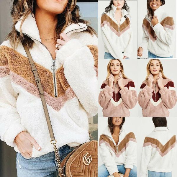 

hirigin women warm teddy bear fleece outwear overcoat jumper pullover blouse sweater1, Black;brown