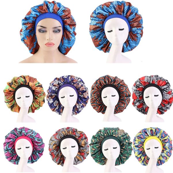 

women wide band african pattern print satin bonnet ankara cap soft night sleep hat chemo hat hair loss cap ladies turban trendy, Blue;gray