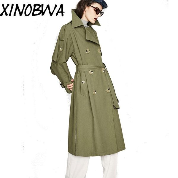 

women's trench coats 2021 autumn women fashion loose double breasted turn down collar army green with sashes female oversize outwear, Tan;black