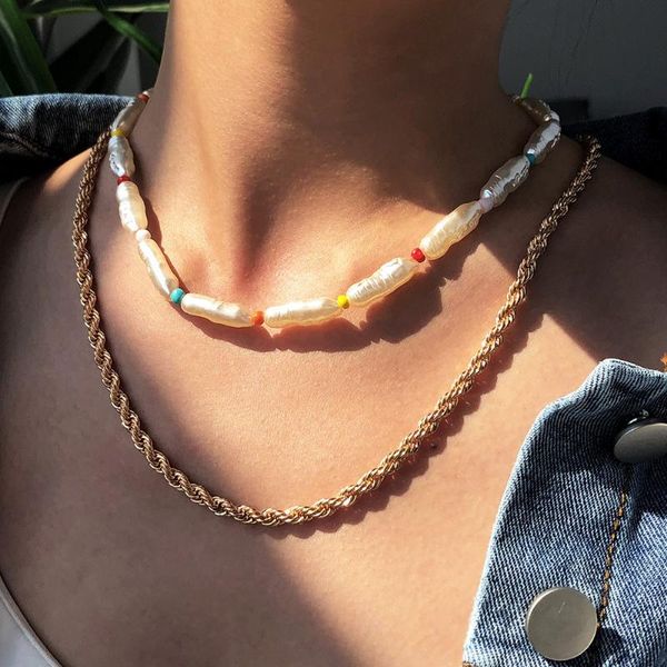 

chokers yaayoo 2pcs imitation pearls colorful beads gold simple necklaces jewelry for women party gift, Golden;silver