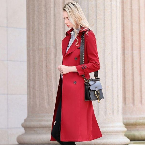 

women's trench coats 2021 chic sashes women coat turn-down collar double breasted patchwork long slim plus size wind office1, Tan;black