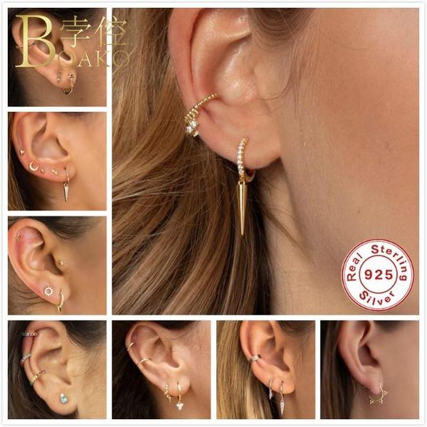 

boako dainty small 925 sterling silver earrings for women stud earrings gothic girl hoops ear bone aretes punk ear jewelry, Golden;silver