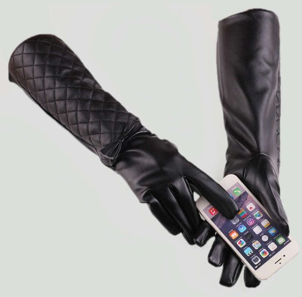 

40cm new leather gloves women' long imitation leather bow gloves fashion warm show wedding gloves, Blue;gray