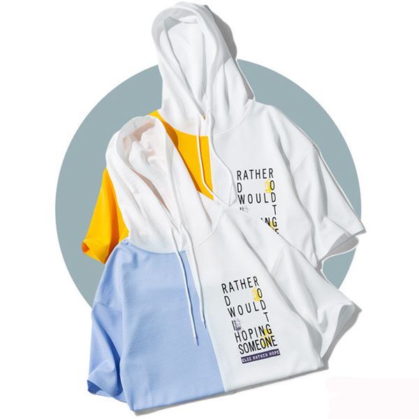 

men hoodie shirt summer short sleeves fashion streetwear hip hop rock punk tees shirt clothing kg-6, Black