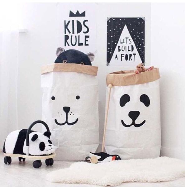 

storage baskets nordic style kraft paper bag children kids toys clothing organizer eco-friendly room decoration nursery