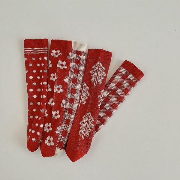 

socks baby christmas children red sock party for girls boy plaid woolen knitted infant winter, Pink;yellow