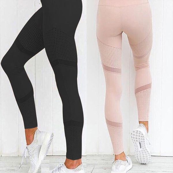 

new women high waist solid patchwork sport mesh yoga workout gym fitness leggings ladies athletic pants s, Black