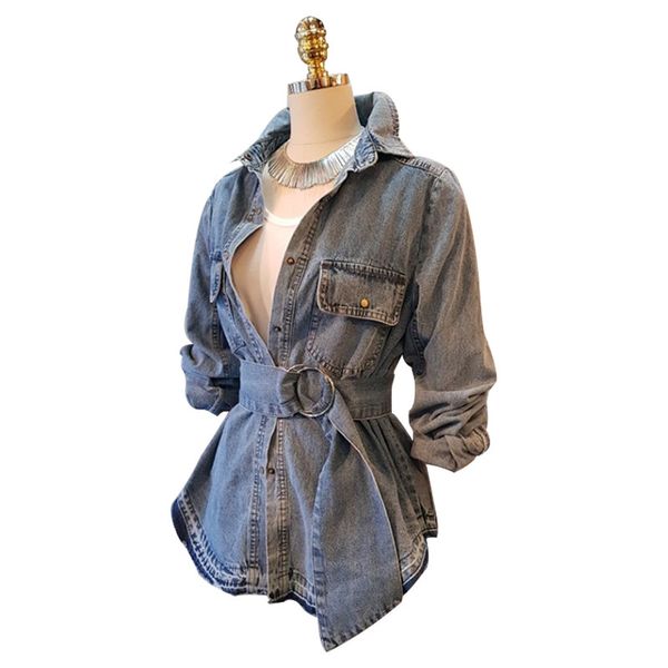 Moda-NUOVO! giacca invernale da donna stile di marca di moda cappotto doppiopetto in denim / trench in cotone slim fit con cintura di alta qualità per donna