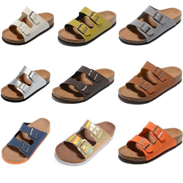 

genuine leather slippers mens new flat sandals women shoes two buckle fashion design suede summer beach with orignal box, Black