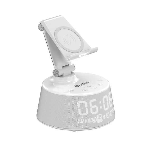 

4fds2awoneder v02 5w qi wireless charging phone holder with bluetooth clock speaker support tf card/usb drive/aux/fm