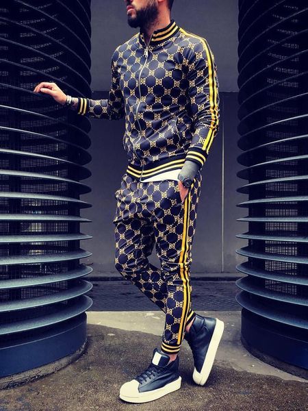

2020 new mens sets 2 piece new men' s fashion jacket and sport joggers pants set tracksuit men casual sports suit -3xl, Gray
