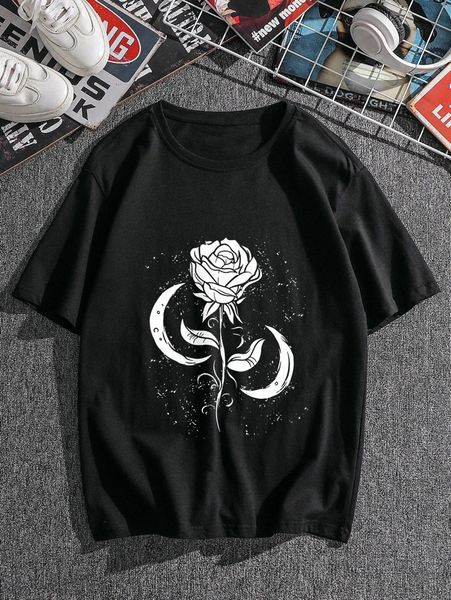 

men rose & moon print tee q0qd#, White;black