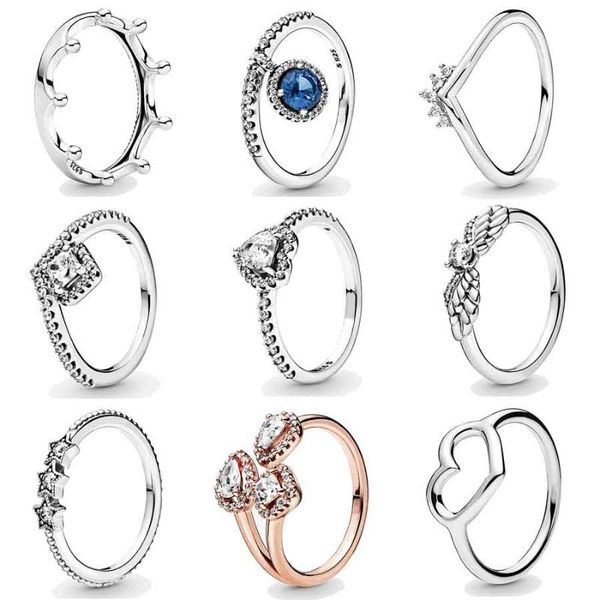 

polished open love heart stars tiara wishbone polished crown shapes with crystal ring 925 sterling silver diy europe jewelry, Golden;silver