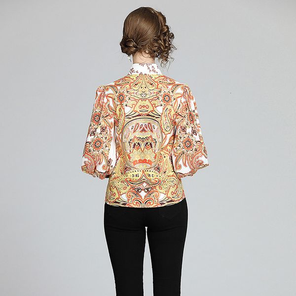 

2021 new women's shoulder lantern sleeve elegant blouses and shirts spring female luxury multicolor printed ladies blusas ol21, White