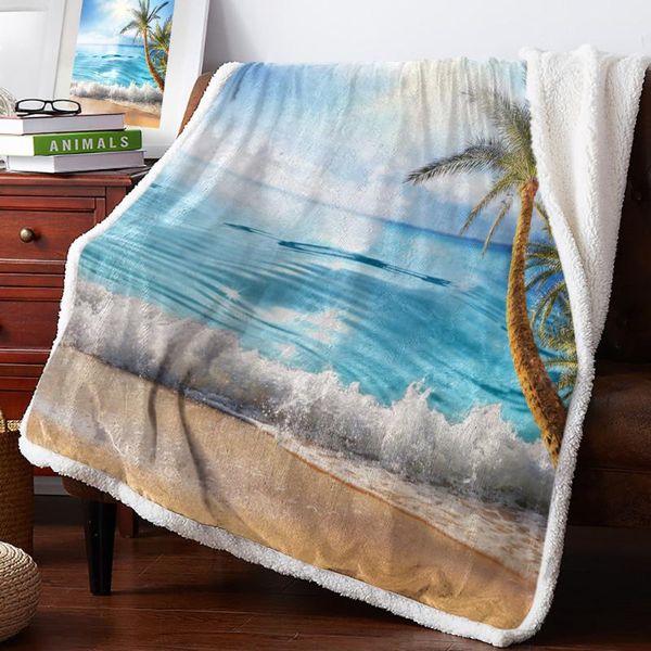 

beach waves coconut trees fleece blanket warm cashmere blanket office sofa supplies blankets for beds