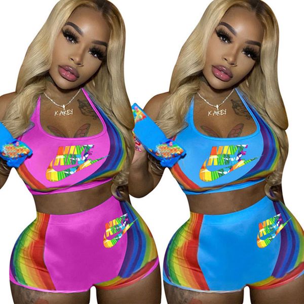 

2023 brand women tracksuits letter sleeveless two piece sets t-shirts+shorts summer scoop neck jogging suit crop outfits pullover sportswear, Gray
