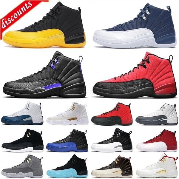 

new 12s basketball shoes jumpman 12 university gold indigo reverse flu game royal dark concord black men trainers athletic sports sneakers