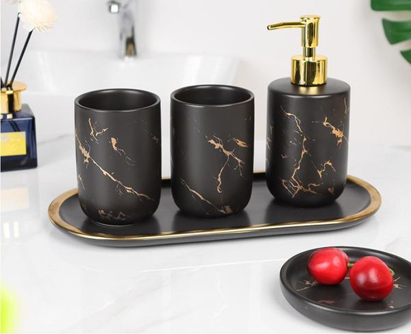 

bath accessory set nordic ceramic sanitary gargle cup hand sanitizer bottle aroma soap dish lotion shower accessories