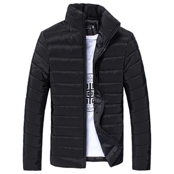 

clothes 2019 new winter men's fashion casual slim jacket zipper men's business down coats regular down capless zipper jacket, Black