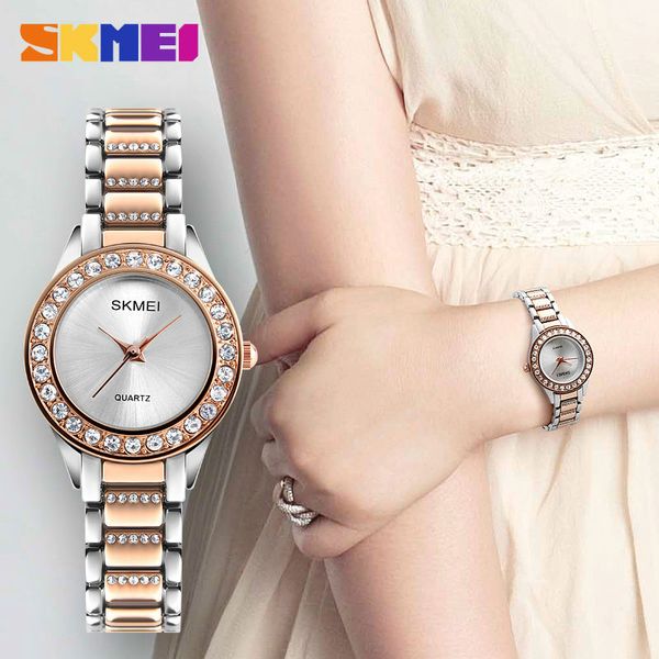 

skmei fashion women watch luxury stainless steel strap quartz watch ladies 3bar waterproof wristwatches relogio feminino 1262, Slivery;brown