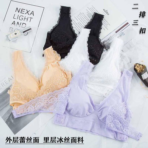 

gym clothing european and american push-up wireless bra set thin women's lace underwear, White;black