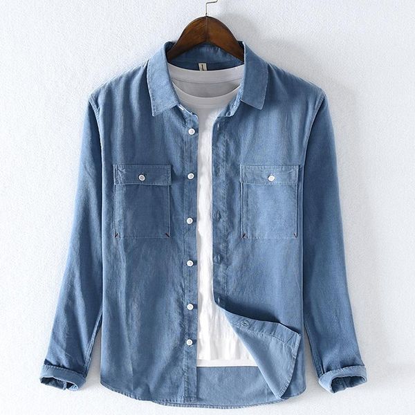 

2020 spring and autumn long-sleeved corduroy cotton men shirt brand fashion shirts for men denim-blue shirt mens solid shirts1, White;black