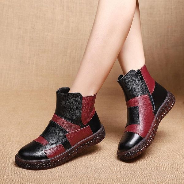 

boots 2021 autumn and winter retro soft soled warm leather hand-made round head ethnic short, Black