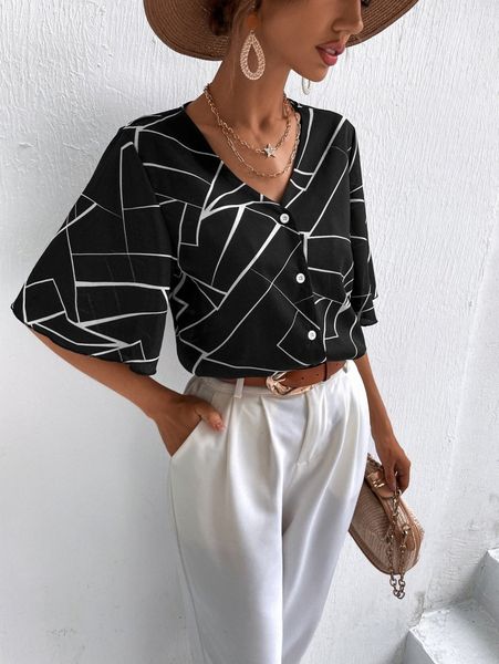 

allover geo print blouse d8rq#, White