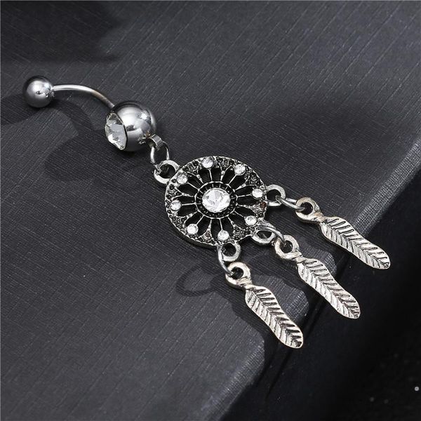 

new dangle dreamcatch tassel rhinestone body piercing dangle crystal navel belly button bar barbell rings jllwmq, Silver