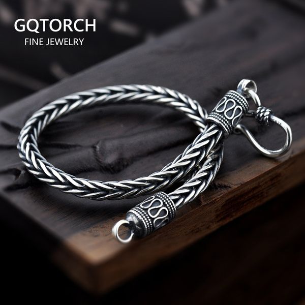 

vintage real pure 925 sterling silver handmade braided chain bracelet for men jewelry mens bracelets q1201, Black