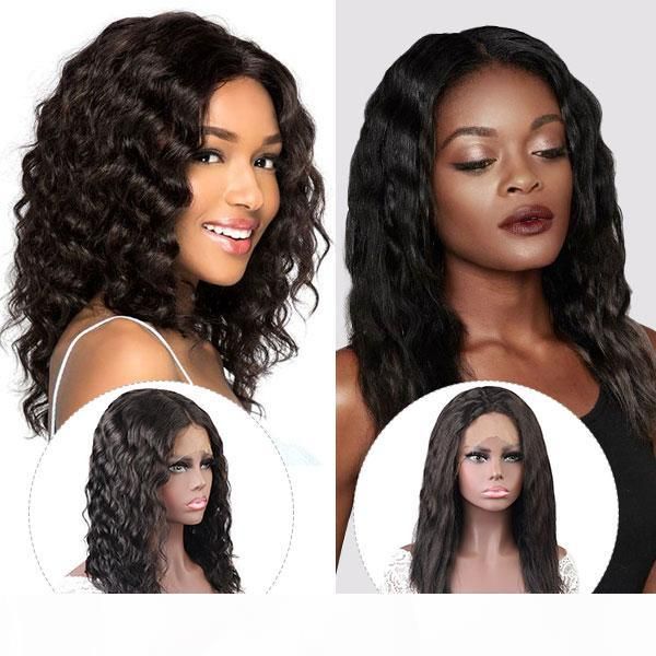 

meetu hair wet and wavy wigs water wave 13*1 lace front wigs lace part wig 16inch middle part human hair wigs, Black;brown