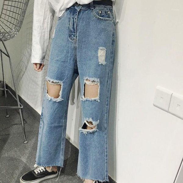 

new ripped jeans loose staight boyfriend jeans woman 7js0061, Blue