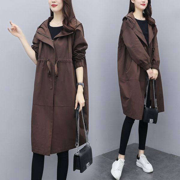 

autumn 2021 new diet size mid-long above knee fashion korean style trench coat for woman lrle, Tan;black