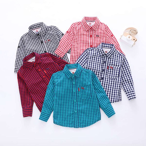 

spring inch cloth check autumn boys' cotton gentleman's t-shirt middle and small long sve children's 1, White;black