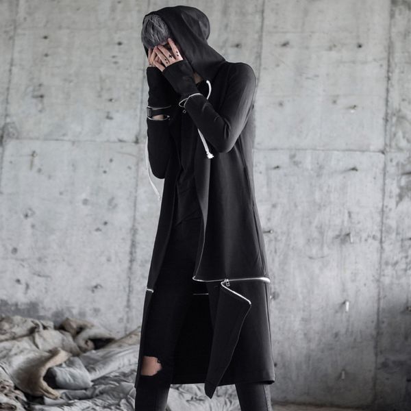 

2021 men hiphop personality jacket with long hoodie trench man winter coat casual jackets gothic stage mrf0, Black;brown