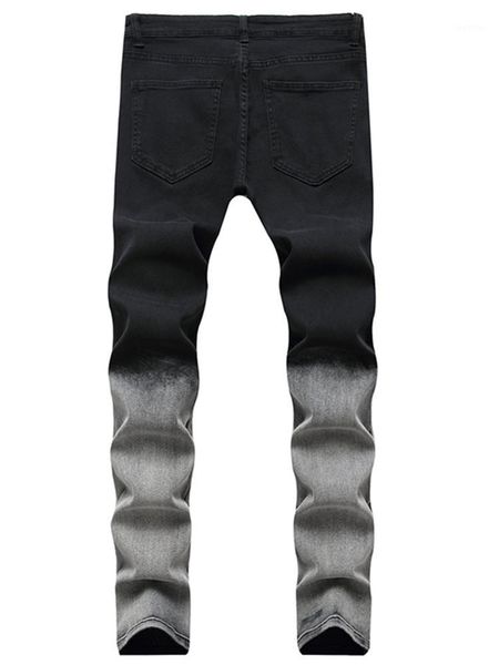 

men's jeans skinny hip hop cool streetwear biker ripped zipper jeans slim mens gradual of color pencil homme elastic force1, Blue
